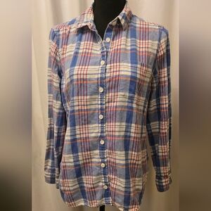J. Crew Textured Cotton Shirt in Orange/Periwinkle Plaid 8